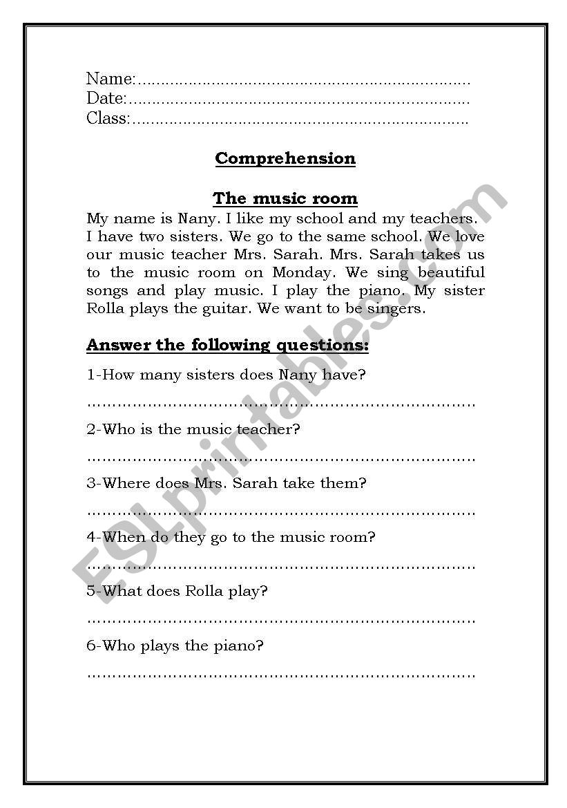 The Music Room worksheet