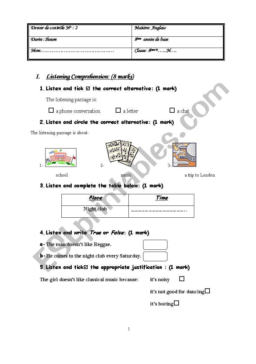  8th form mid term test 2 worksheet