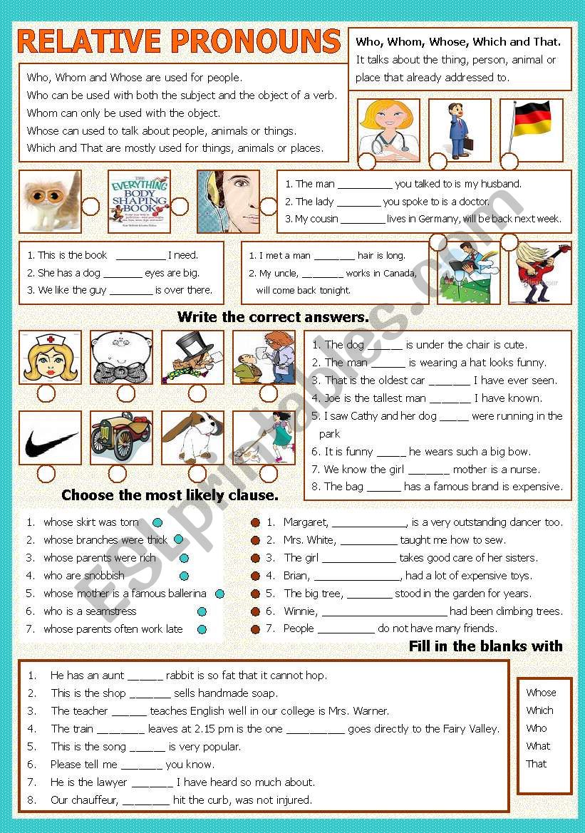 Relative Pronouns - B/W - Keys