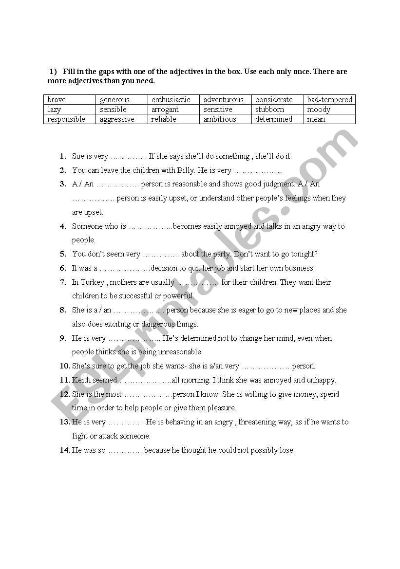 adjectives worksheet