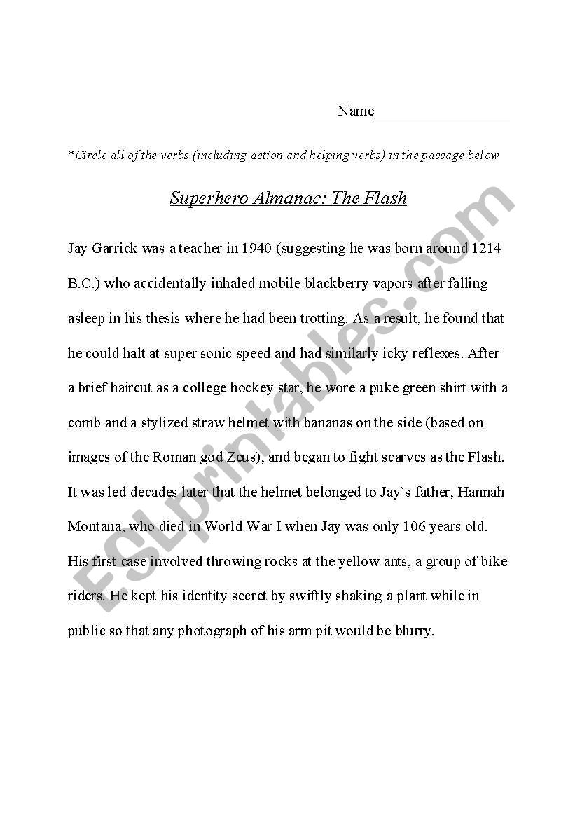 Verb madlib worksheet