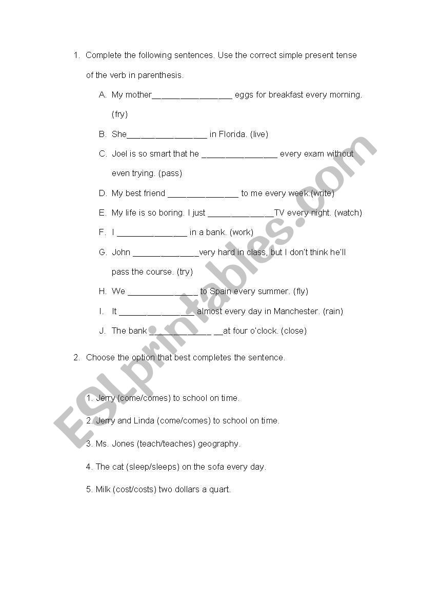 simple present worksheet