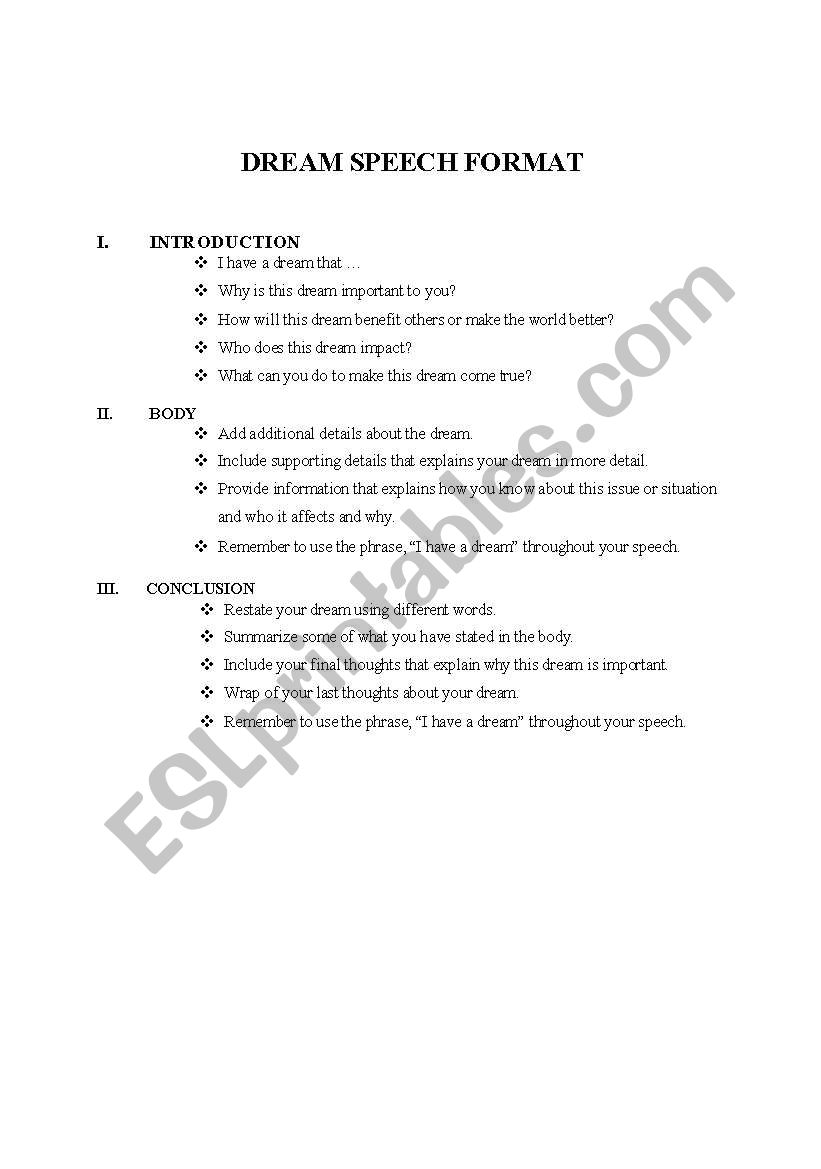 Speech Format worksheet