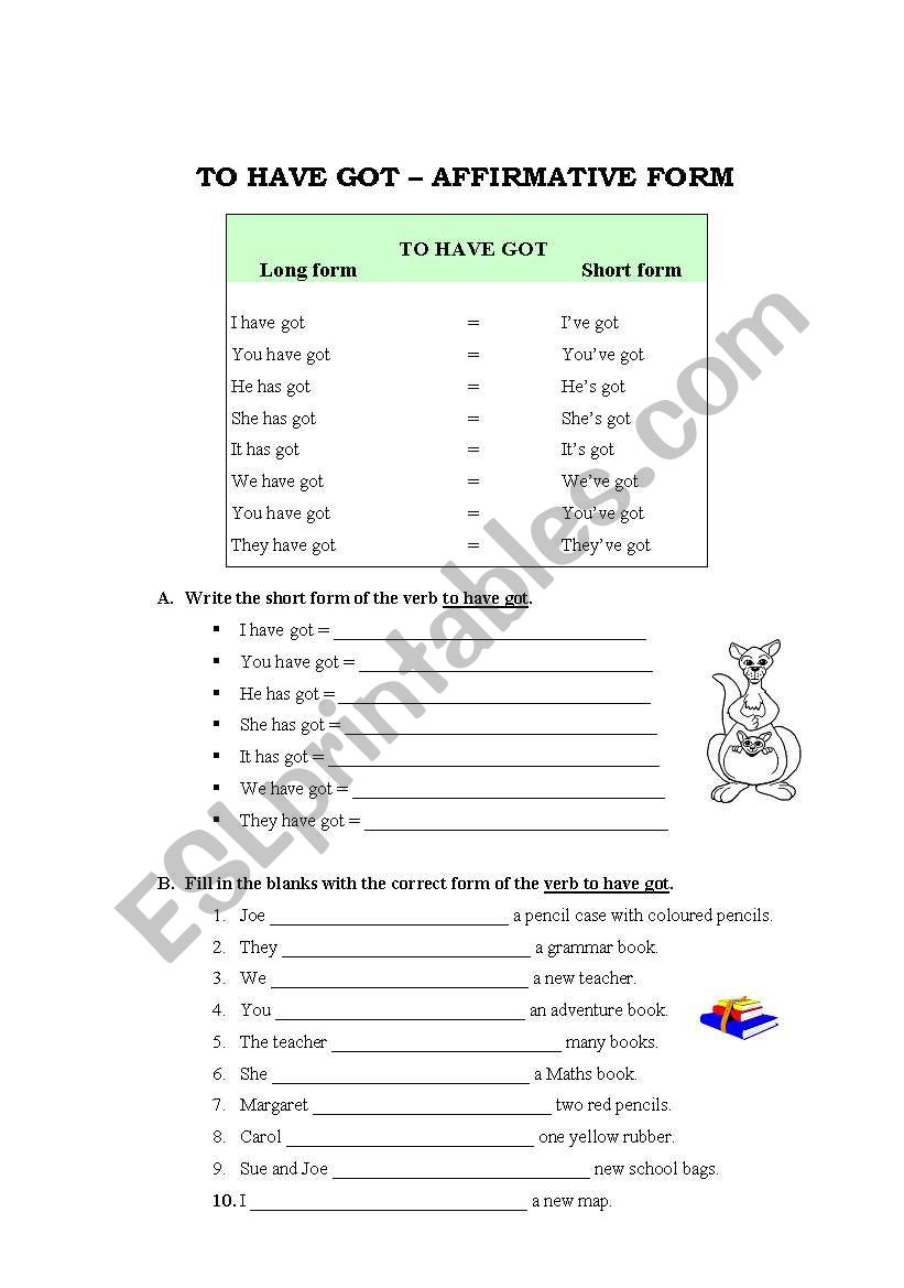 Verb to have got worksheet