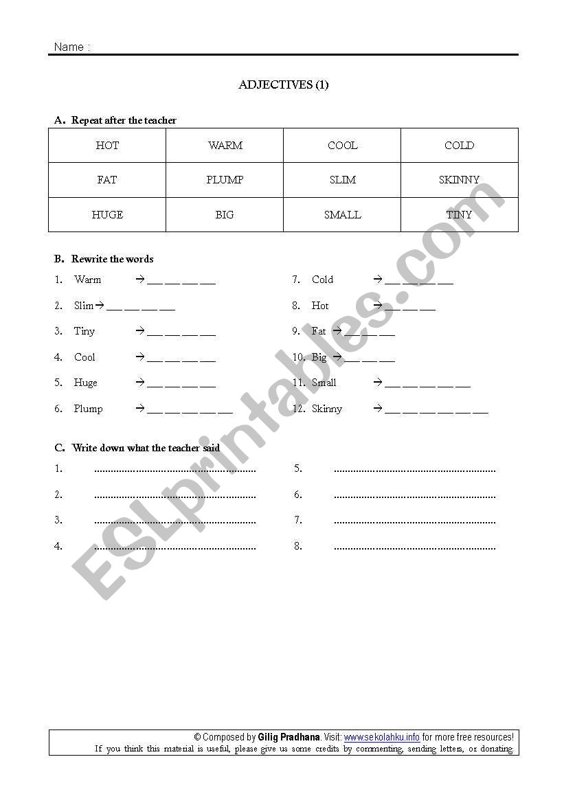 Adjectives worksheet