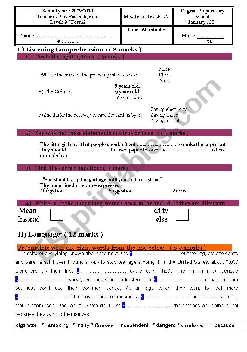 Mid of term test n2 worksheet