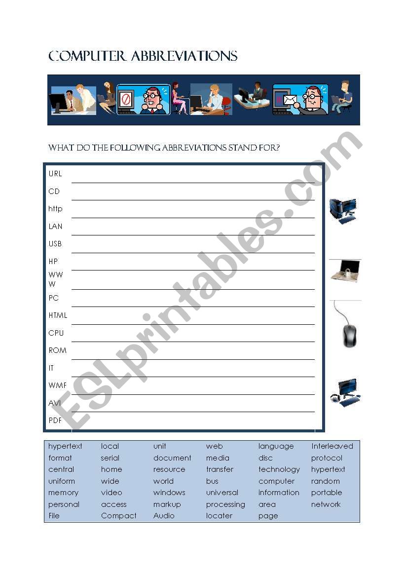 computer abbreviations worksheet