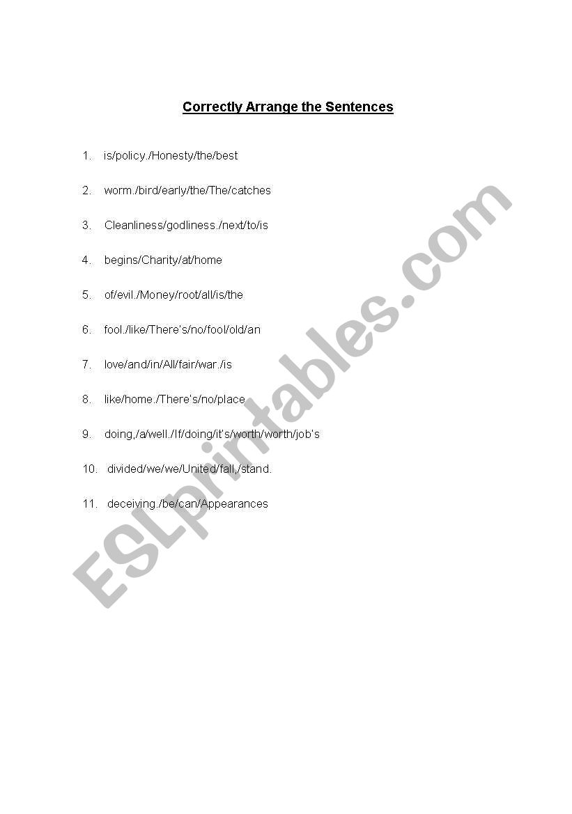 Scrambled Proverbs worksheet