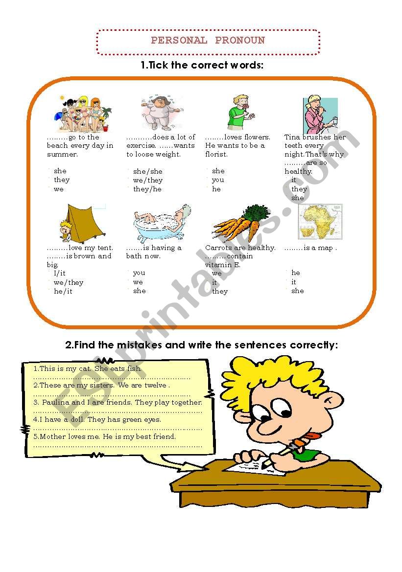 Personal Pronoun worksheet