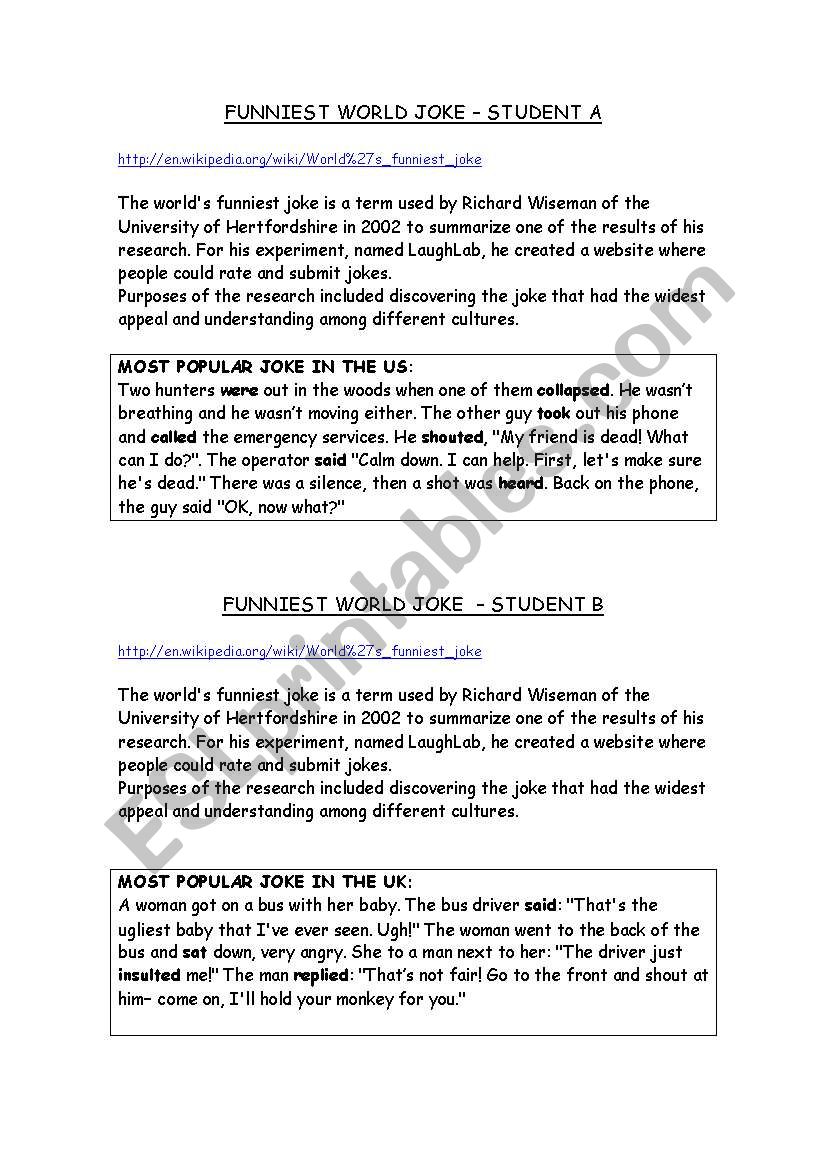 Telling jokes worksheet