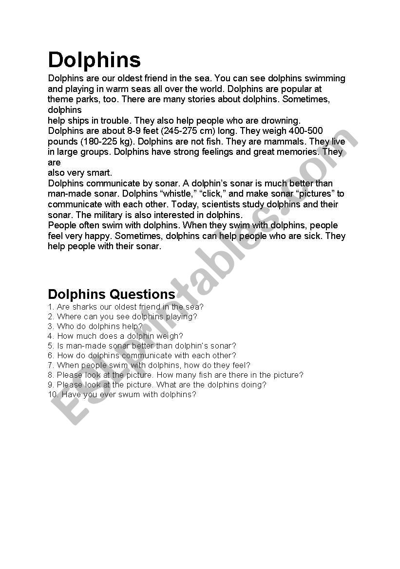 dolphins worksheet