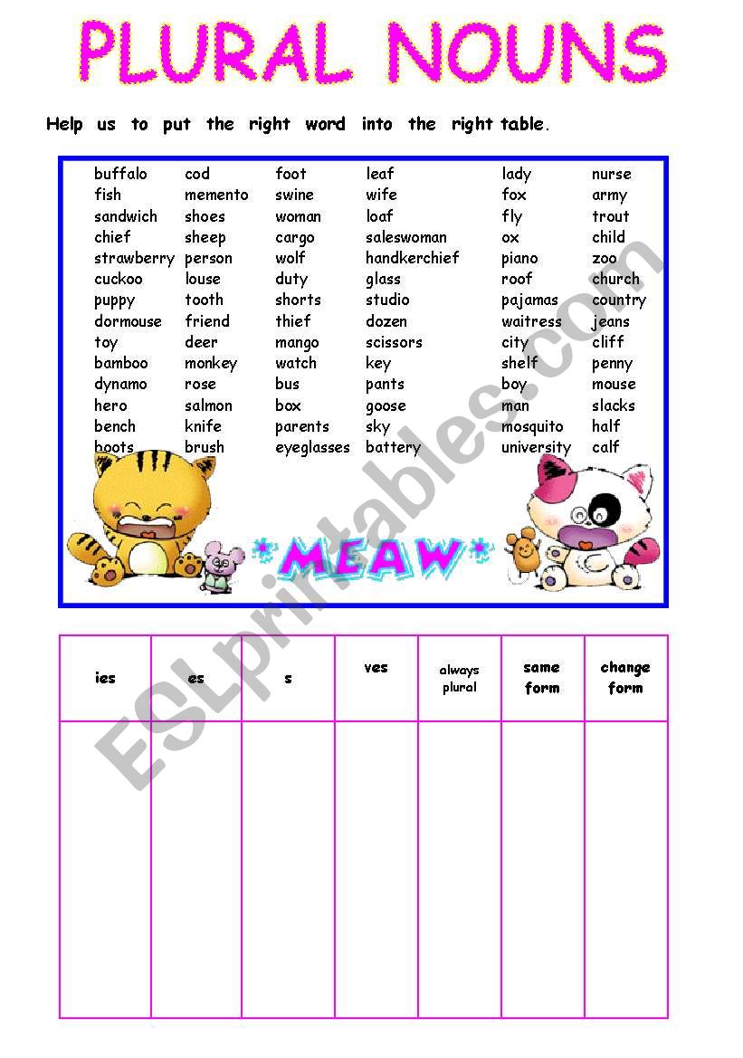 plural nouns worksheet