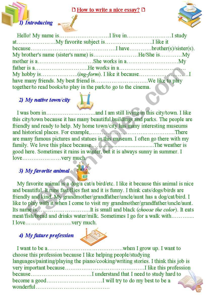 How to write a nice essay? Four sample essays for the young learners.