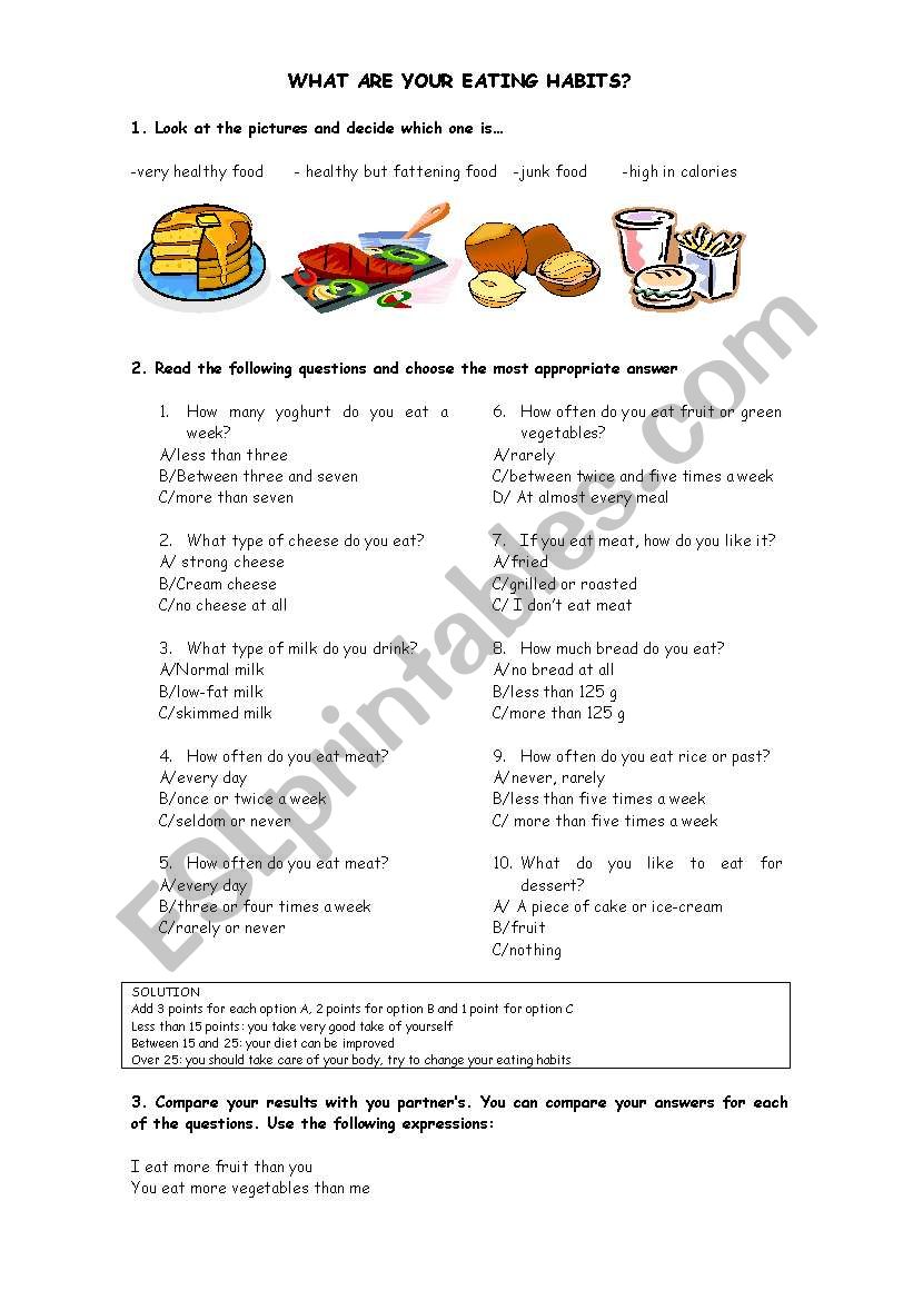 healthy eating! worksheet