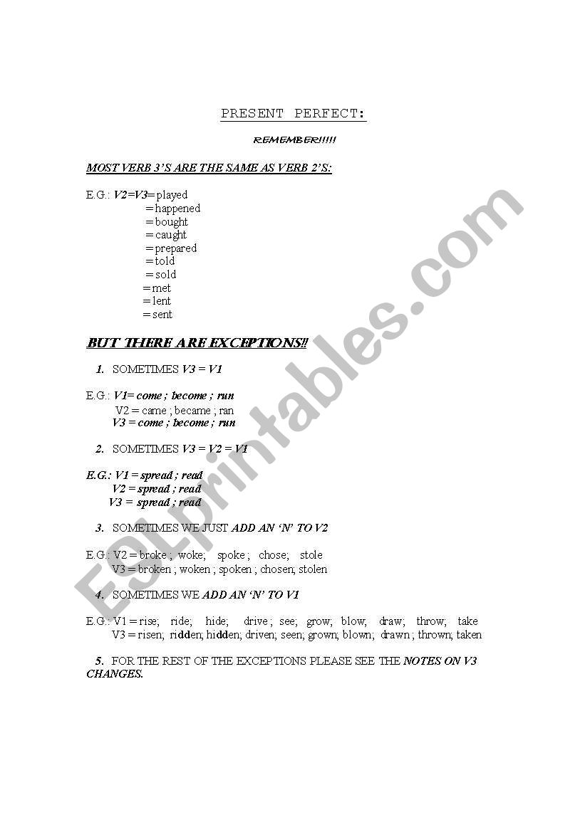 PRESENT PERFECT VERBS worksheet