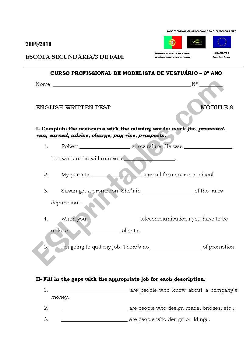 Vocabulary Test - Module 8 (CP)