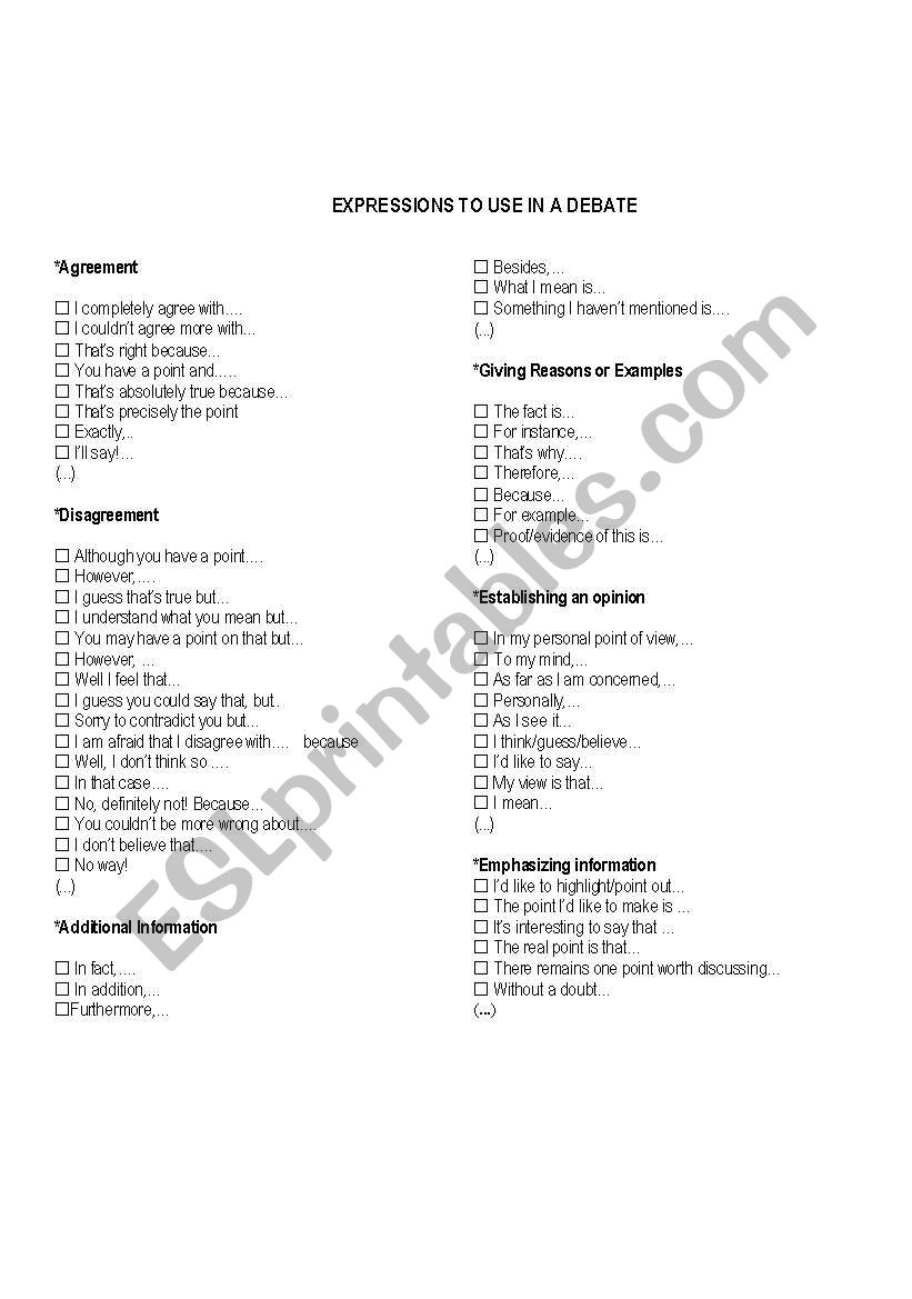 Expressions to use in a debate