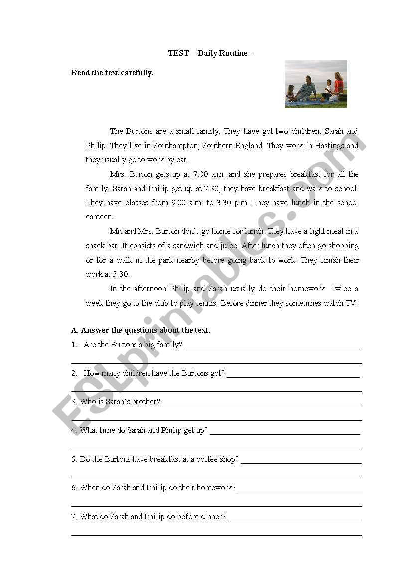 Test Daily Routine worksheet