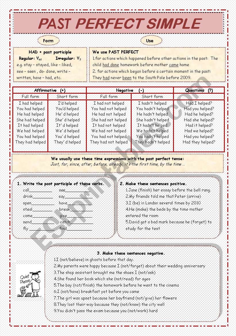 past perfect worksheet