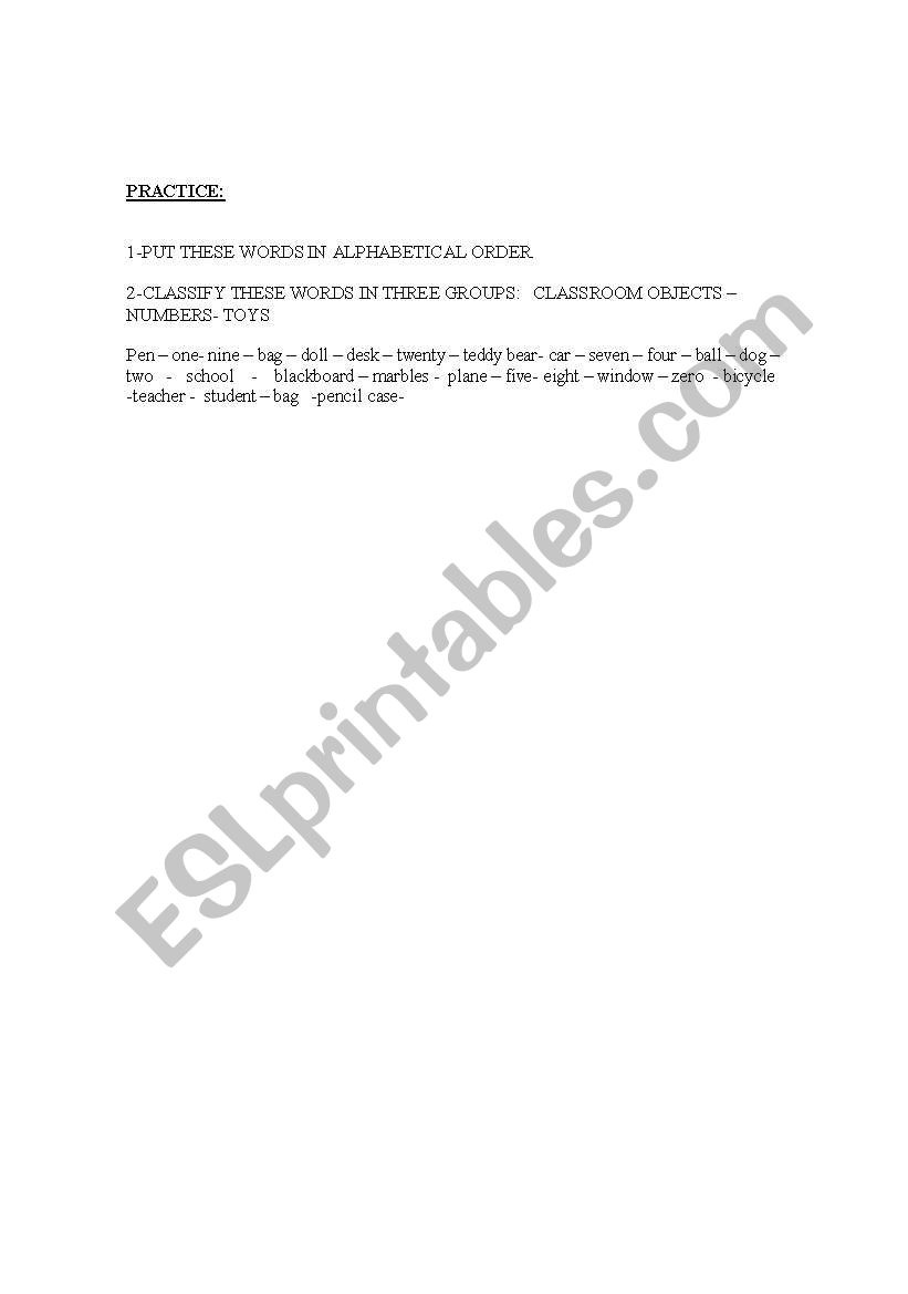 Vocabulary revision worksheet