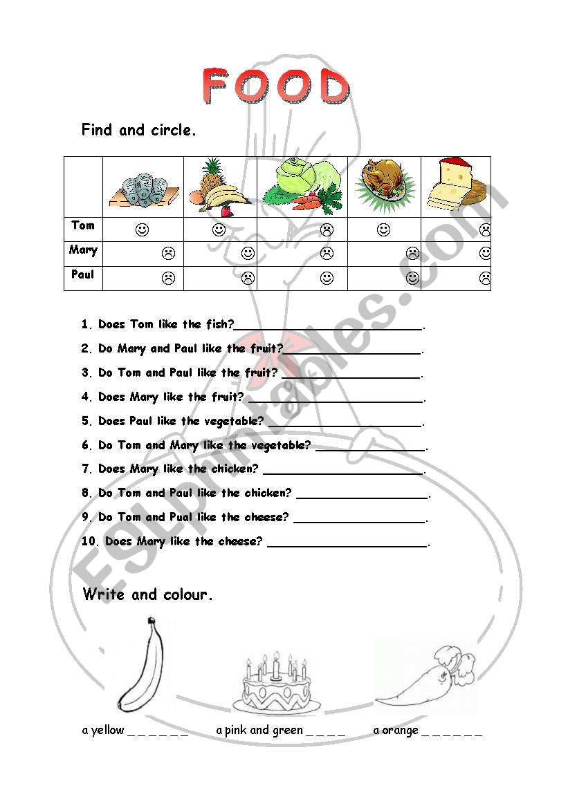Food worksheet
