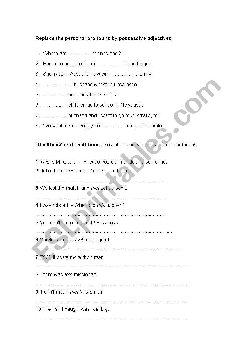 possessive adjectives and demonstratives