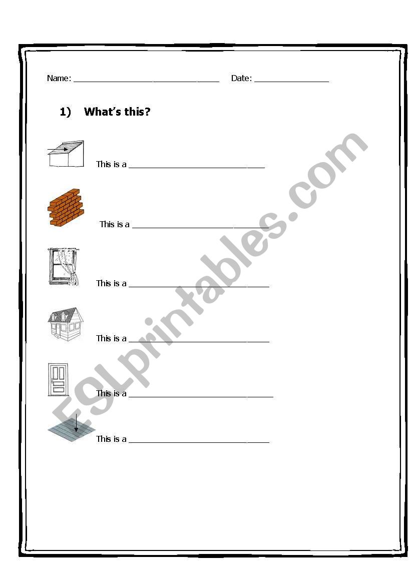 parts of the house worksheet