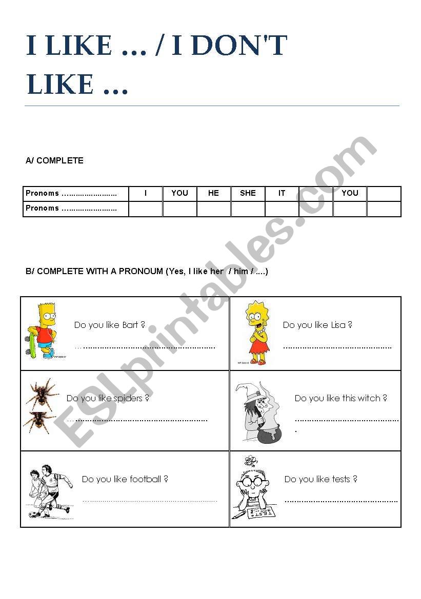 PRONOUNS worksheet