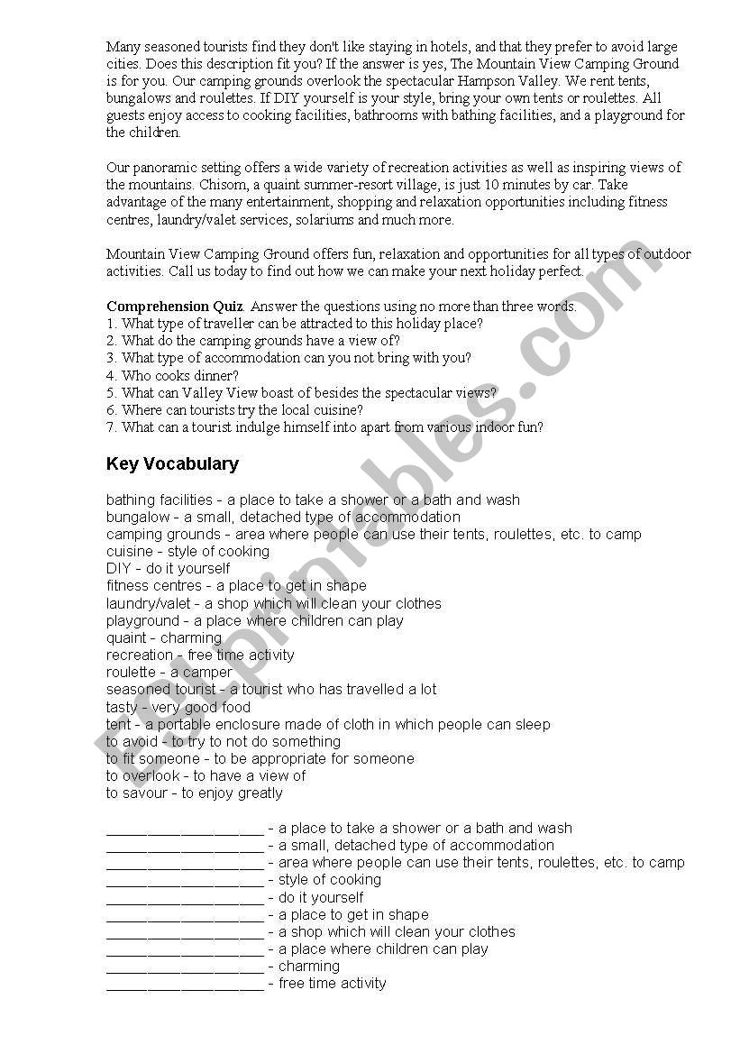 A must-visit place worksheet