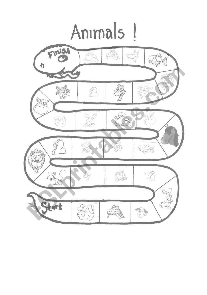 Animals board game worksheet