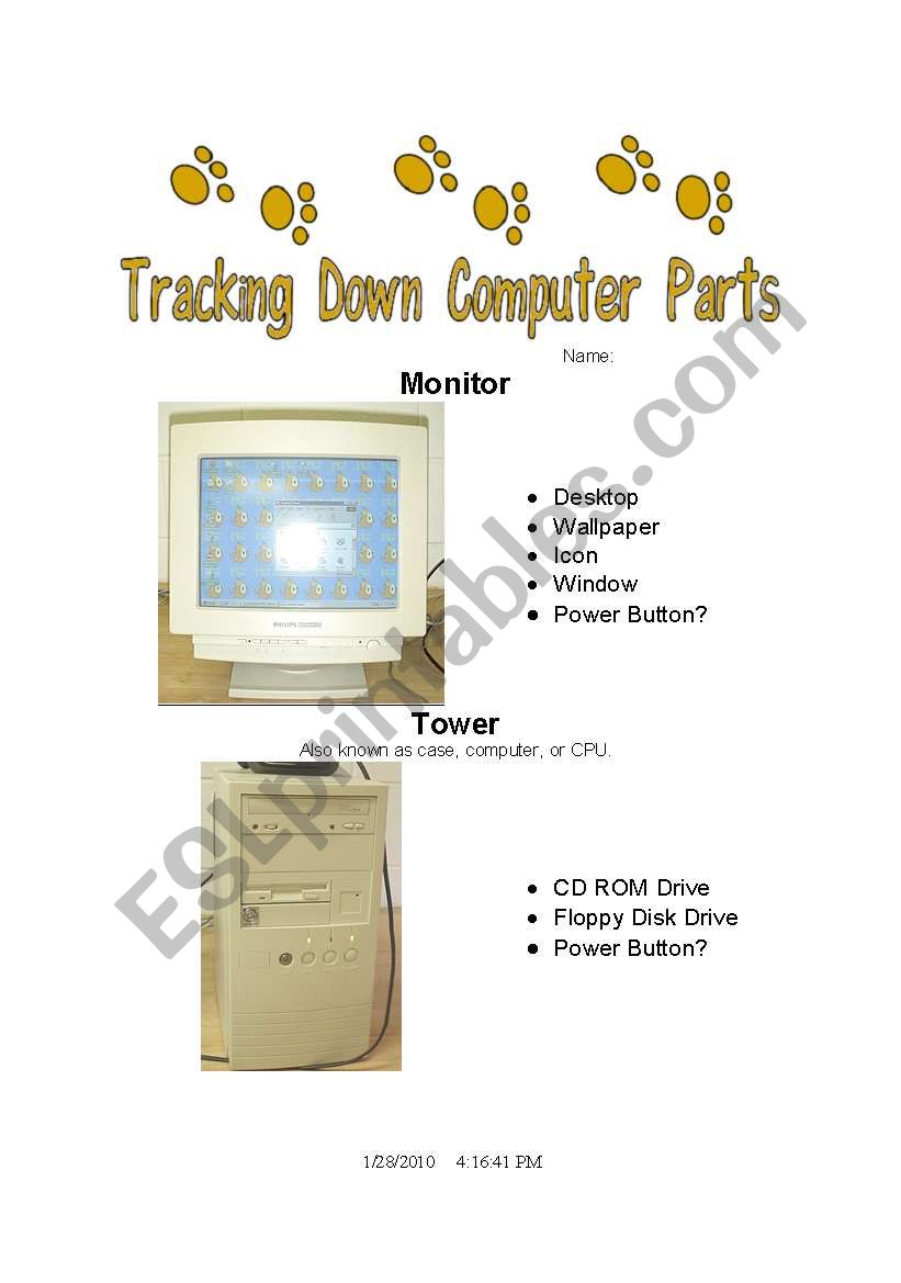 Tracking Down Computer Parts worksheet