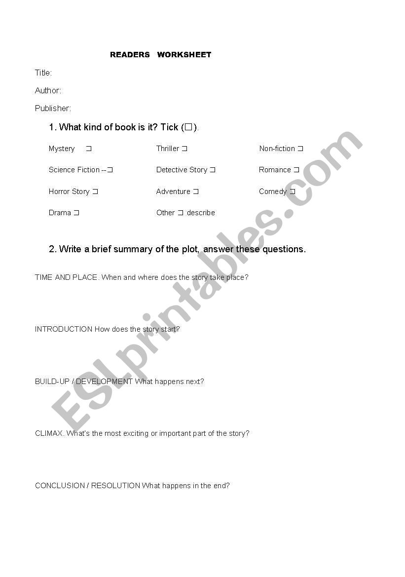 Reader worksheet worksheet