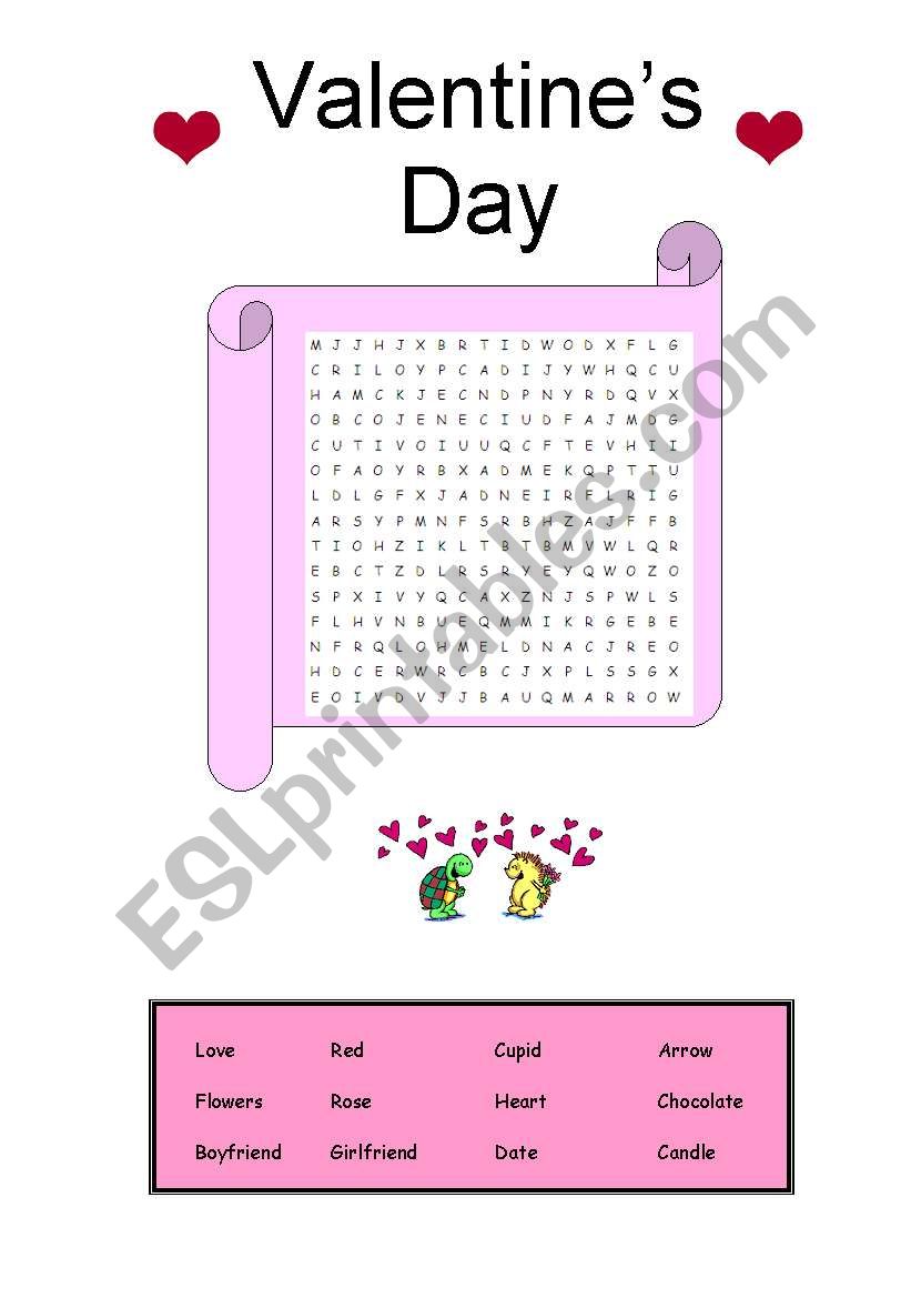 ValentinesÂ´ Day wordsearch worksheet