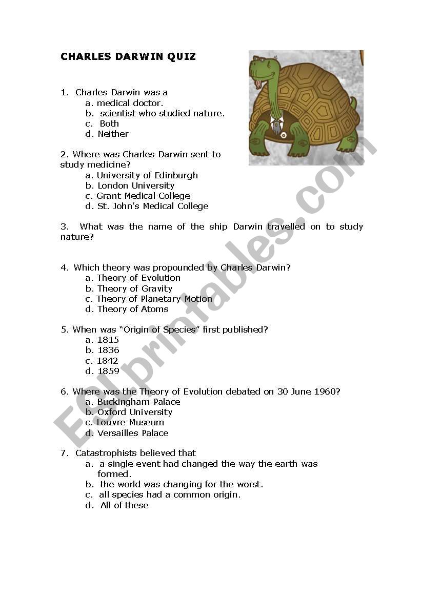 Charles Darwin Quiz worksheet