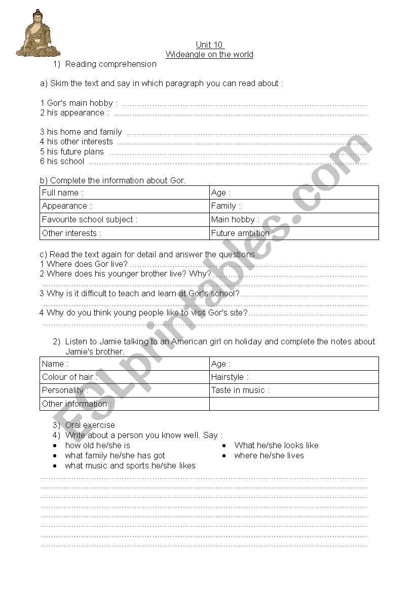 Snapshot starter - unit 10 - worksheet