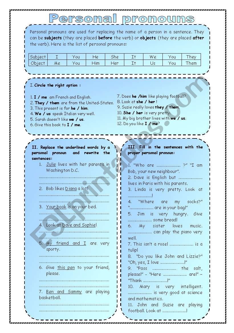 Personal pronouns  worksheet