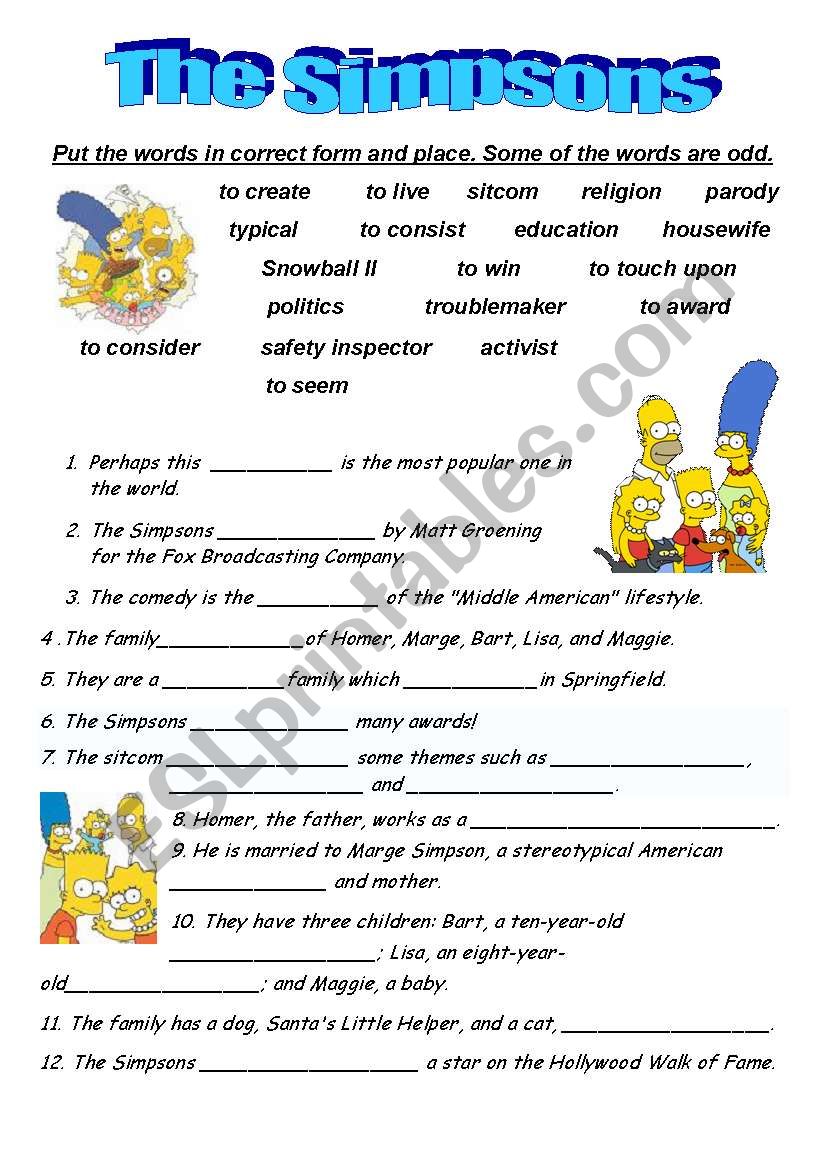 The Simpsons Story worksheet