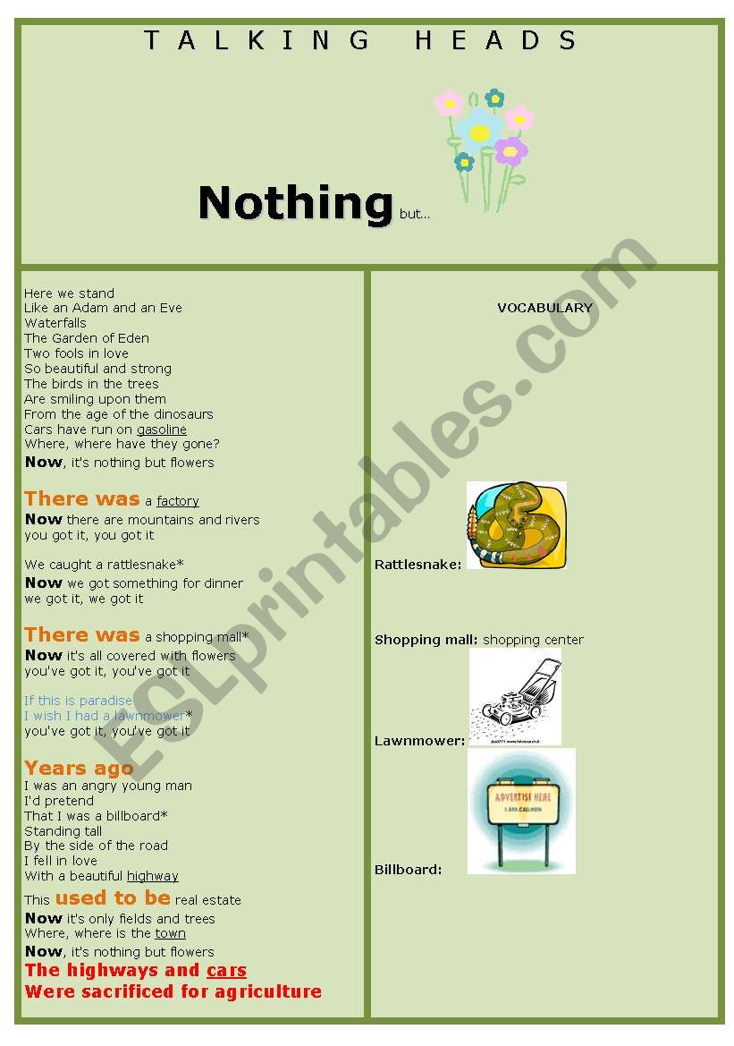 Song: Nothing but Flowers worksheet