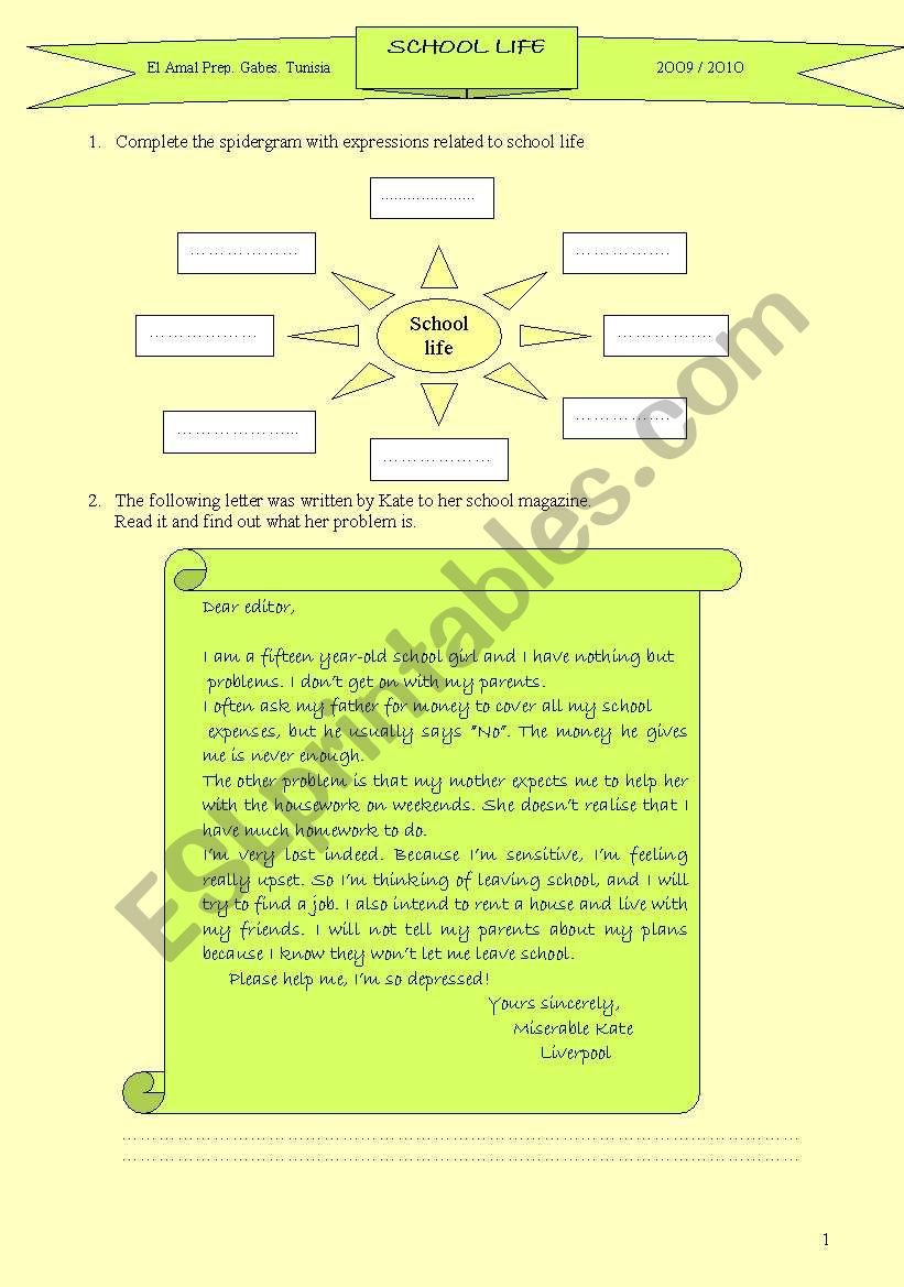 school life worksheet