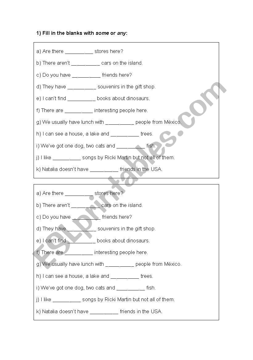 Some / Any worksheet