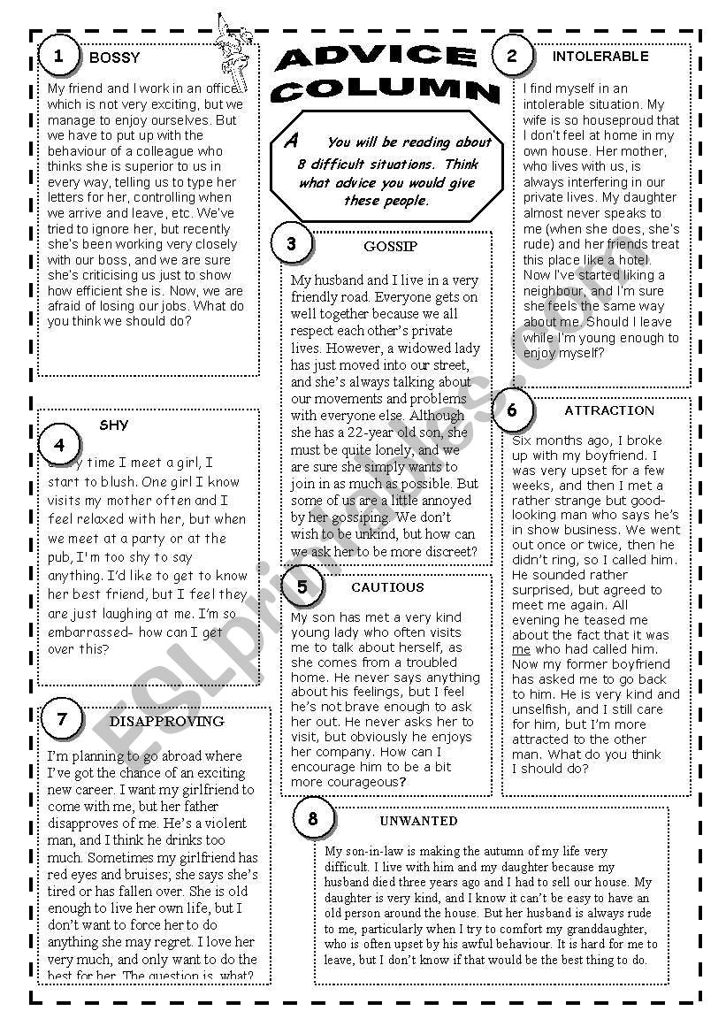 SHOULD (GIVING ADVICE)  READING  SPEAKING &  WRITING