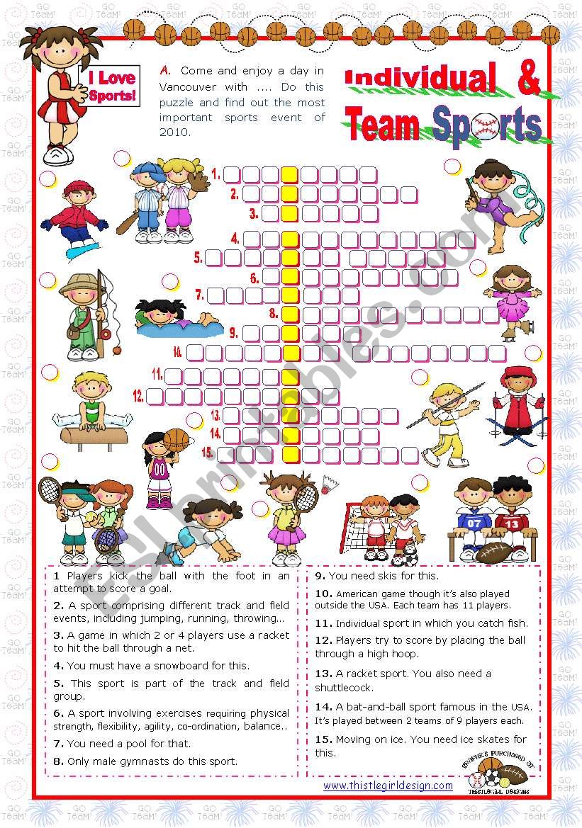 Sports Set  (4)  - Individual and Team Sports Crossword puzzle