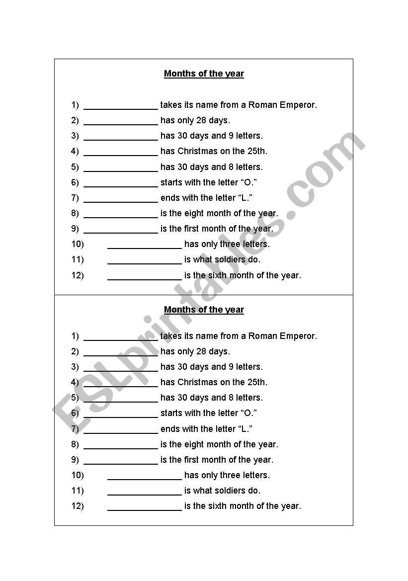 Months of the year worksheet