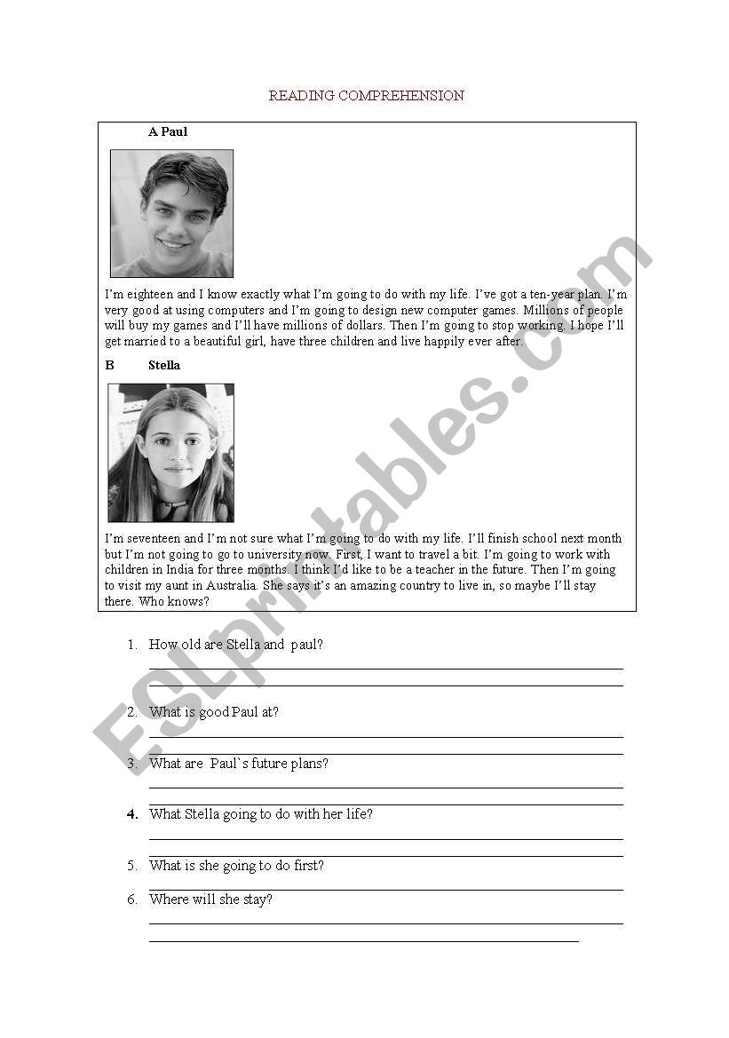 READING COMPREHENSION worksheet