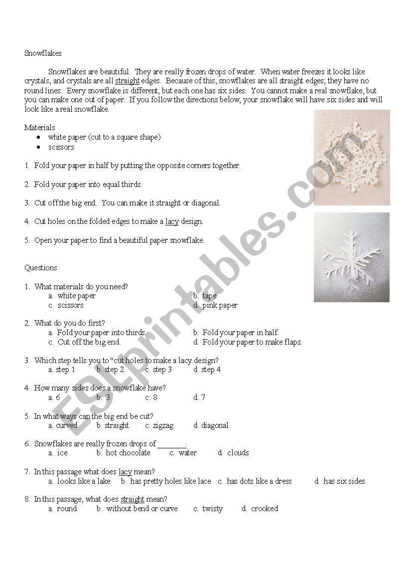 Snowflakes worksheet