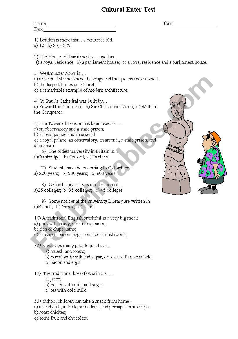 cultural test worksheet