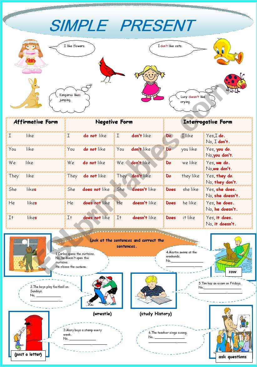 SIMPLE PRESENT (2 PAGES) worksheet