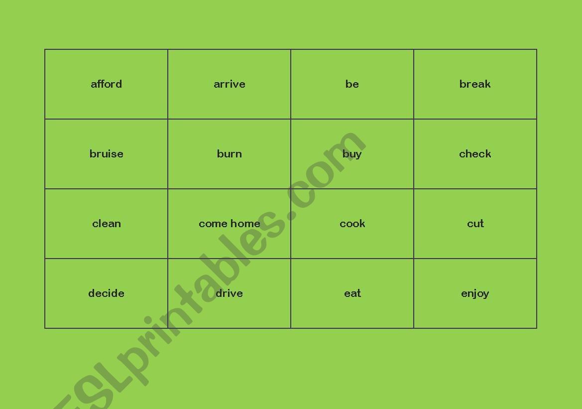 Verb board game worksheet