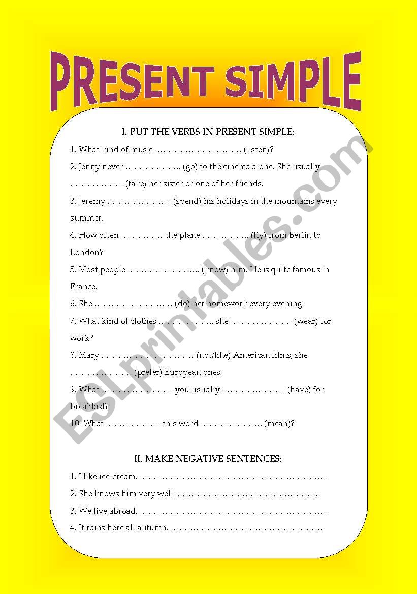 PRESENT SIMPLE worksheet