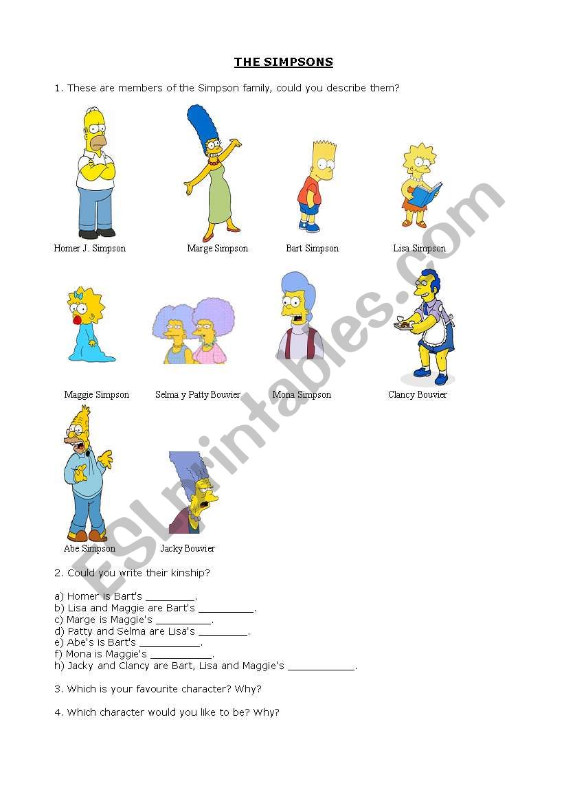 The Simpson Family worksheet